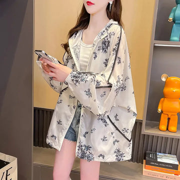 2025 Summer New Fashion Flower Jacket Women Korean Thin Coat Middle Aged Mom Sun Protection Clothing Female Loose Outerwear T975