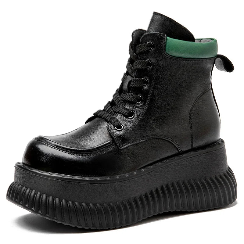 GKTINOO Genuine Leather Thick Sole Lightweight Boots 2025 Autumn Winter New Vintage Versatile Lace Up Cowhide Short Boots