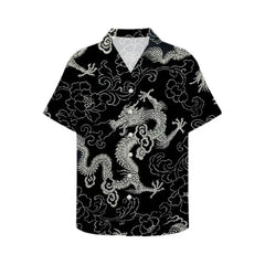 Men's Summer Fashion Dragon Print Short Sleeve Button Down Shirt S-3XL Plus Size Chinese Dragon Style Streetwear Overshirt Tops