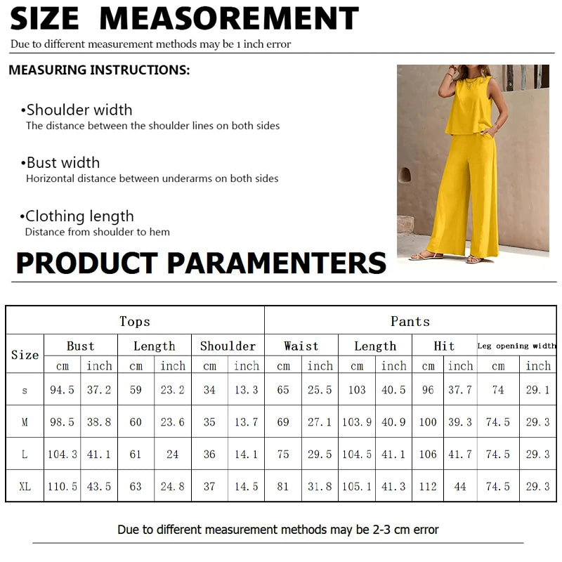 Women's Summer Sleeveless Tank Top Hawaii Loose Comfort Wide Leg Pants Women's Casual Vacation Fashion Set Classic Two Piece Set