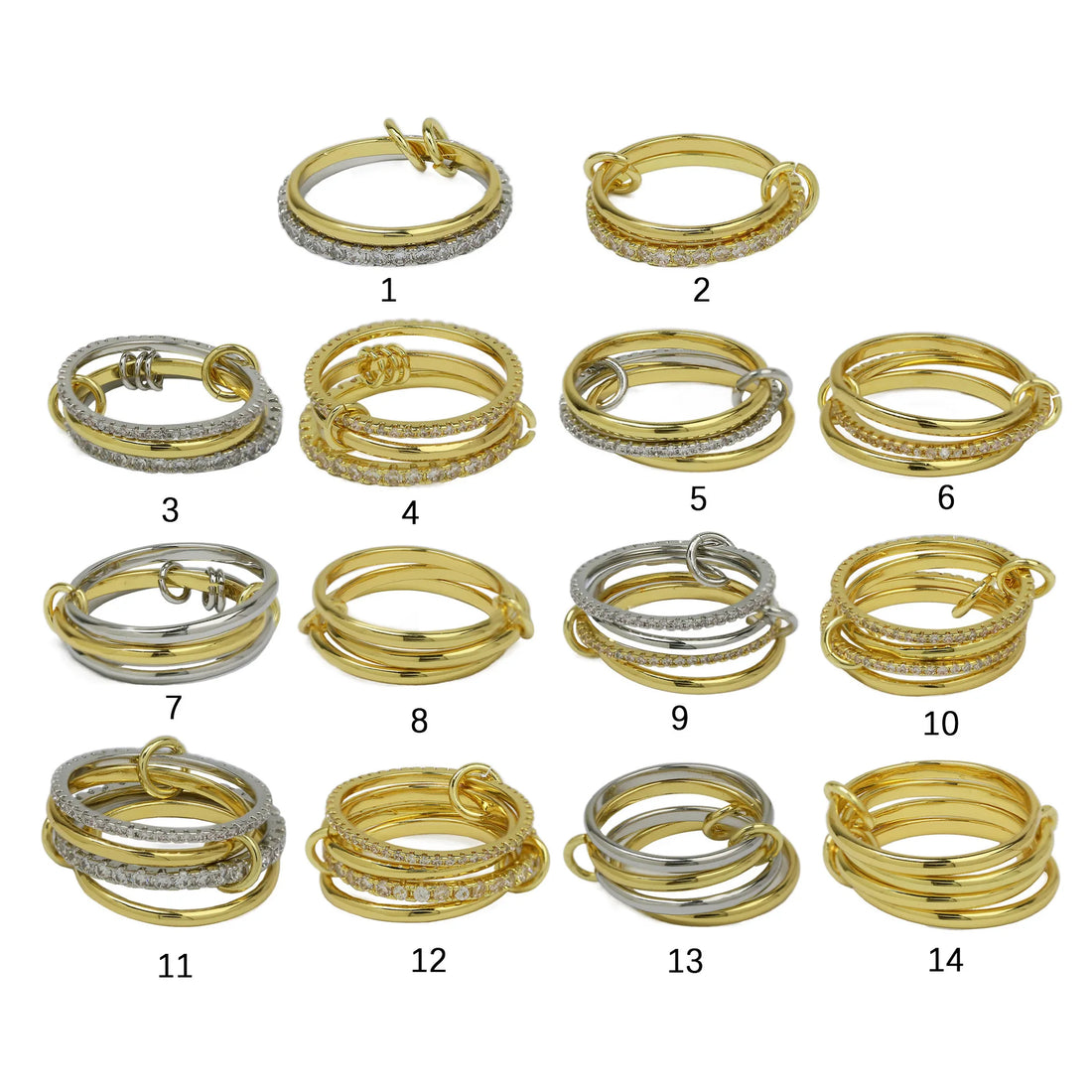 Stainless Steel Multilayer Double Color Link Chain Rings 18K Gold PlatedCZ Zircon Stackable Charm Jewelry Trendy Waterproof Gift