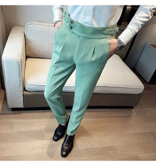 High Waisted Suit Pants for Men 2024 New Solid Color Formal Pantalones Hombre Casual Slim Fit Dress Pants Trousers Men Clothing