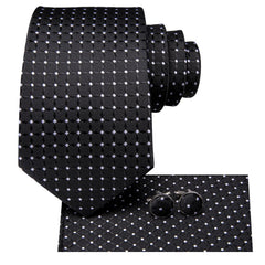 Hi-Tie Black White Dot Silk Luxury Tie for Man Accessory Men Fashion Necktie Handkerchief Cufflink for Tuxedo Classic Gift