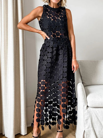 O Neck Hollow Top Two Pieces Sets, Women Summer Fashion Maxi Skirts Chic Outfit, 2025 Solid Tassel Patchwork Simple Ladies Suits