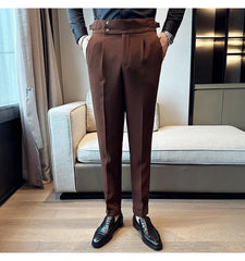 High Waisted Suit Pants for Men 2024 New Solid Color Formal Pantalones Hombre Casual Slim Fit Dress Pants Trousers Men Clothing