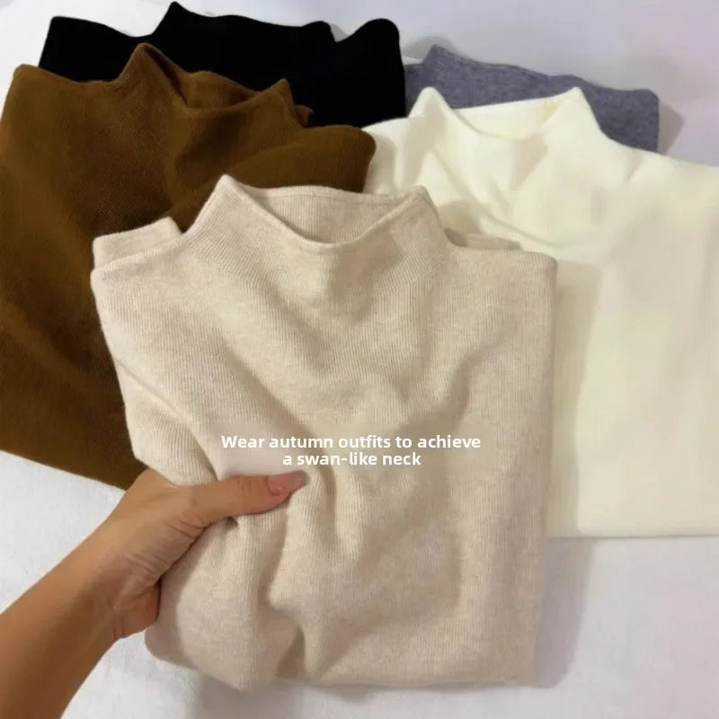 2025 Solid Sweater Women Half Turtleneck Knitted Pullovers Harajuku Korean Soft Warm Knitwear Autumn Winter Fashion Slim Jumpers