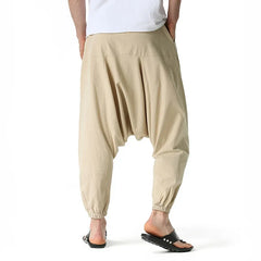 Men Drop Crotch Trousers Cotton and Linen Pants Harem Pants Baggy Casual Oversize Loose Joggers Wide Leg Pants Yoga Hip Hop