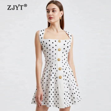 ZJYT Polka Dot Mini Knit Dresses for Women Summer 2026 Fashion Halter Neck Backless Sexy Short Party Dress White Vestido Sweater