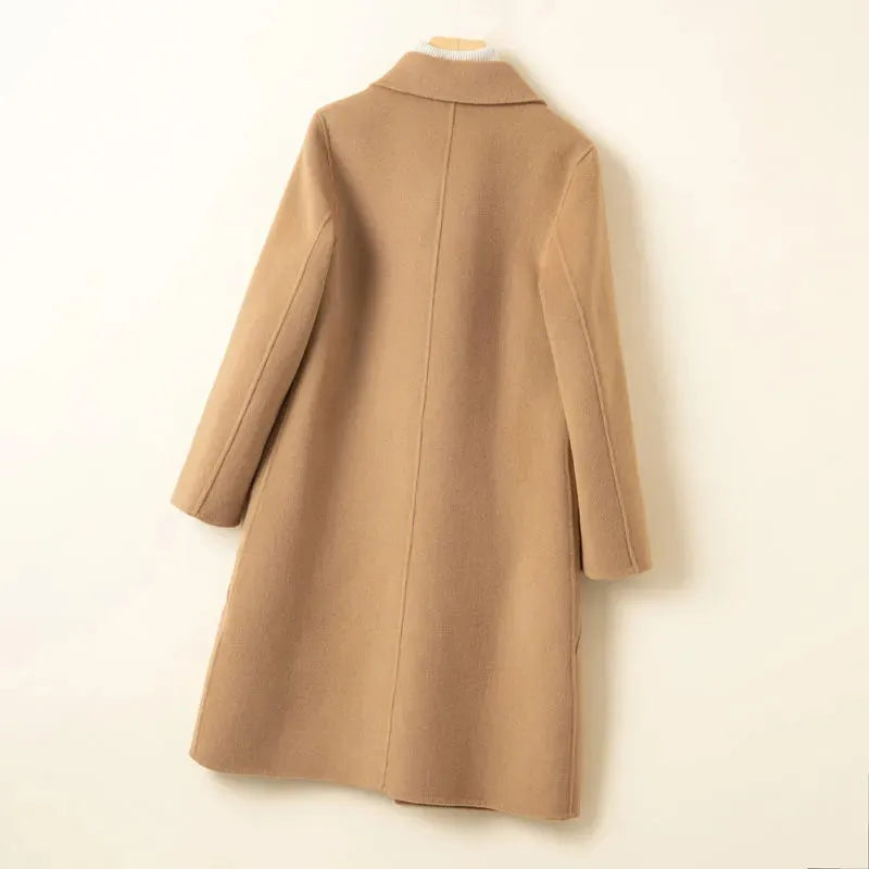 Autumn Winter Double-Sided Woolen Coat Women 2025 New Fashion Mid-Length Single-breasted Wool Jacket Female Slim Overcoat T854