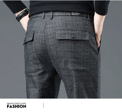 Spring Autumn Korea Business Men Pants Cotton Comfortable Elastic Plaid Casual Fashion Trousers Male Suit Pant