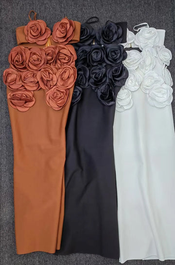 3 Colors Women Sexy Party Flowers Outfits Bustier Top And Long Skirt Two Pieces Sets Going Out Beach Party Garment Evening Club