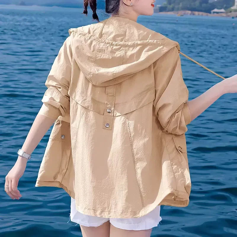 2025 New Women Hooded Thin Sun Protection Clothing Summer Fashion Long Sleeve Zipper Slim Coat Female Jacket Casual Outwear T979
