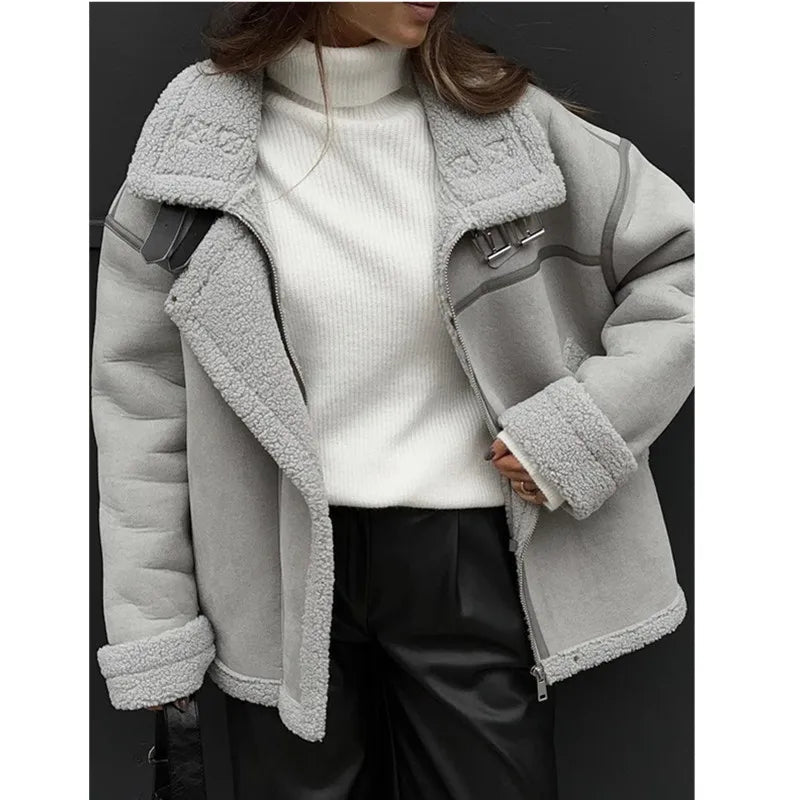 2026 New Winter Women Oversized Teddy Jacket Autumn Faux Fur Collar Coats Jackets Female Loose Thickened Lamb Wool Coat