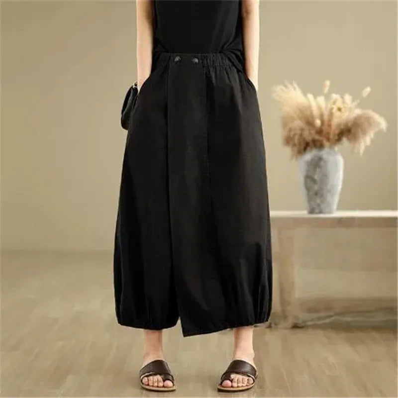 Women Pants Vintage 2025 Summer Design Casual High Waist Fashion Japanese Cotton Skirt Pants Loose Lantern Pants Ladies T1294