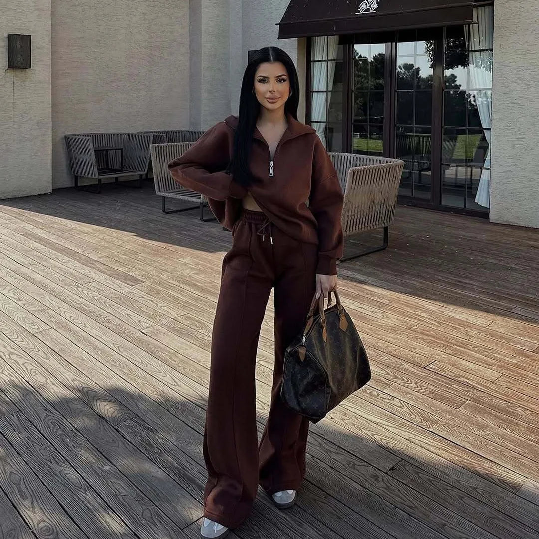Autumn Fashion Sport Style Pant Sets Half-Zip Pullover Sweatshirt Drawstring 2 Pieces Set Solid Casual Loose Women's Clothing
