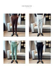 High Waisted Suit Pants for Men 2024 New Solid Color Formal Pantalones Hombre Casual Slim Fit Dress Pants Trousers Men Clothing