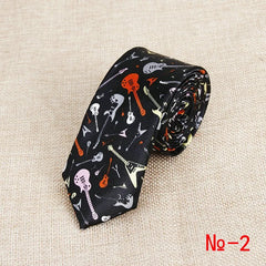 Classic Fashion Men's Skinny Tie Colorful Musical Notes Printed Piano Guitar Polyester 5cm Width Necktie Party Gift Accessory