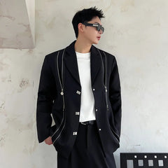 IEFB Dark Style Luxury Men Blazers Trendy Double Zipper Decoration Suit Jacket New Stylish Menwear Casual Clothing 9C1676