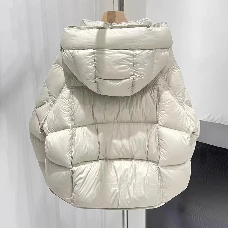 Winter Hooded Puffy Jacket Women Korean Lightweight Warm Cotton-Padded Coat Woman Solid Color Simple Zipper Cropped Parkas Mujer