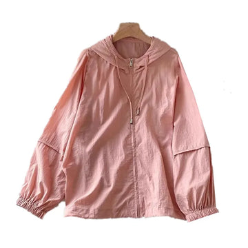 2025 New Summer Fashion Women Thin Coat Casual Hooded Long Sleeve Sun Protection Clothes Jacket Female Loose Windbreaker T1137