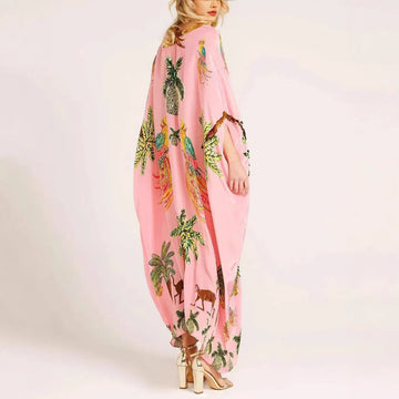 New Spring V-neck Vestidos A-line Dress Fashion Animal Pattern Printed Loose Dress Retro Women's Dress Vetement Femme