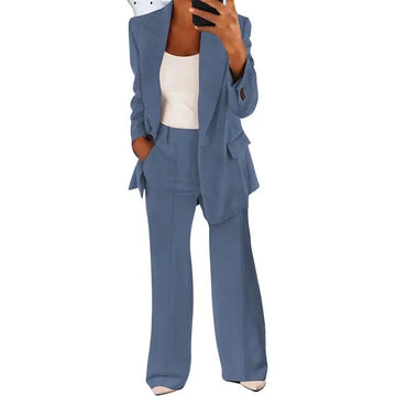 Women's Sets Two 2 Pieces Sale Casual Pocket Single Button Blazer Jackets& High Elastic Waist OL Workwear Wide Leg Pant Suits