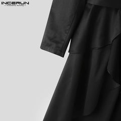 INCERUN Tops 2023 American Style Handsome Men Fashion Flash Splicing Swallowtail Blazer Casual Party Male Long Sleeve Suit S-5XL