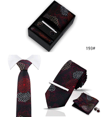 Tie For Men Tie Clips Set Silk Necktie Man Wedding Blouses Dress Cufflinks Gift Box Pocket Square Clip Business Skinny Gravetas