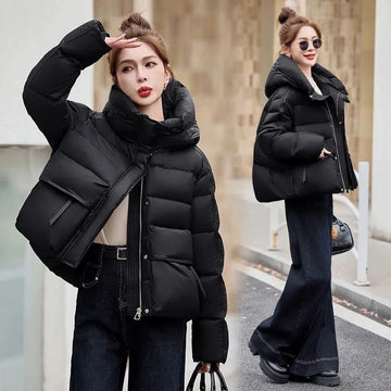 Women's Short down Cotton Jacket 2026 Winter Hooded Parka Loose Fit White Duck down Thick Warm Casual Outerwear