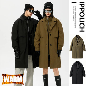 Winter Down Jacket Women Windbreaker Jacket Unisex Down Coat Warm Fake Two-Piece Two-Way Zipper Casual Loose Fit Men Winter Coat