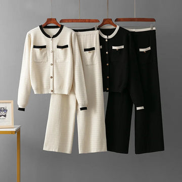 Advanced Fashion Knitted Suit Women's Autumn and Winter Long Sleeved Shirt+high Waisted Pants Two-piece Set
