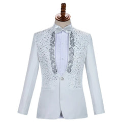 White Wedding Groom Suits Pants Men Slim Fit One Button Sequin Embroidery Tuxedo Suit Men Peak Lapel Stage Costume Traje Hombre