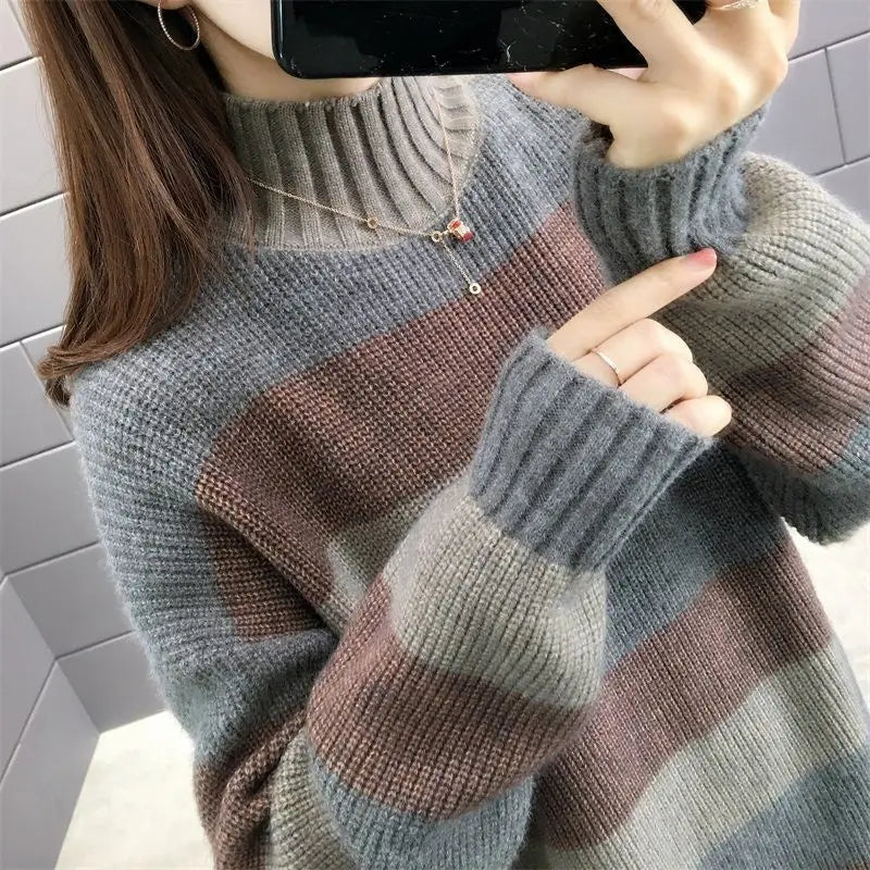 Women New Turtleneck Thickened Long Sweater Autumn Winter Loose Lazy Style Oversized Outerwear Casual Long Sleeve Bottoming Top