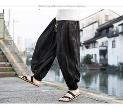 FGKKS 2023 Outdoor Brand Pants For Men Lce Silk Dragon Dark Flower Loose Bloomers High Quality Wide Leg Casual Pants Male