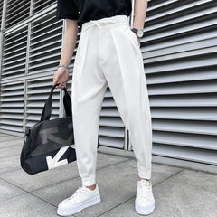 2023 Summer Elastic Waist Drape Suit Pants Men Business Office Casual Pants Male Fashion Loose Social Party Formal Trousers