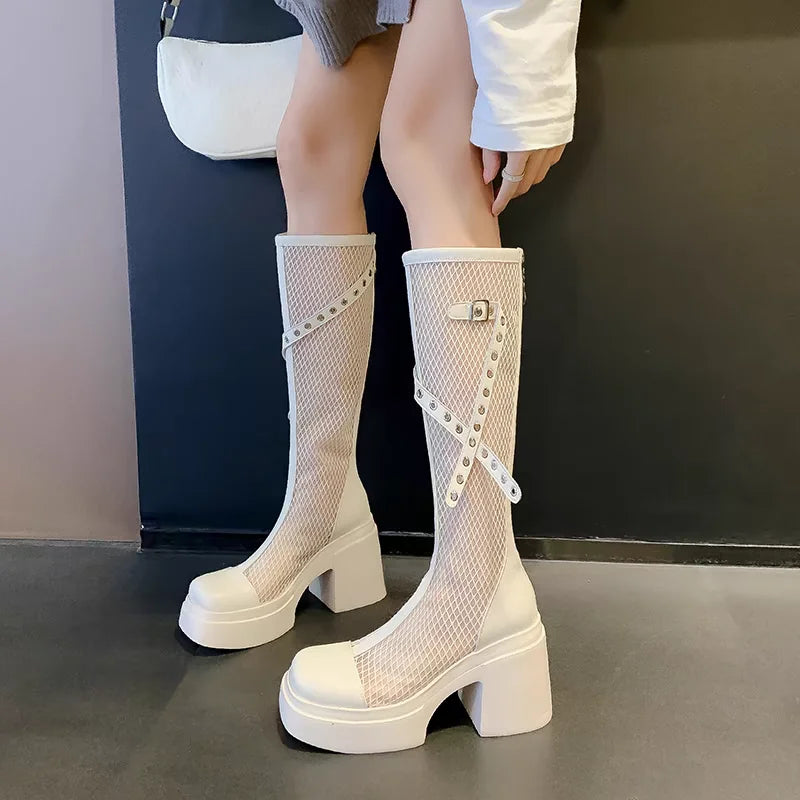 High Appearance Level Thick Bottom Thin Mesh Temperament Foreign Style Comfortable Non-slip Breathable Fashion Boots for Women