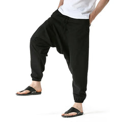 Men Drop Crotch Trousers Cotton and Linen Pants Harem Pants Baggy Casual Oversize Loose Joggers Wide Leg Pants Yoga Hip Hop