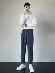 2024 Summer New Men's Straight-leg Casual Suit Pants Lightweight Korean Style Trousers Fashionable Cropped Pants