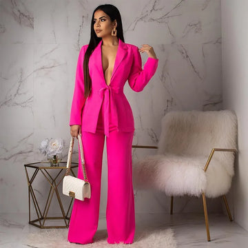 Suit Womens Set Long Sleeved Formal Single Button Suit Women's Spring Autumn Elegant Suit Suit Jacket Wide Leg Pants 2-piece Set