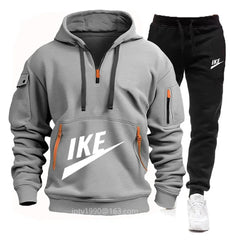 2024 Spring and autumn men jogging fitness leisure sportswear suit new multi-pocket zipper hoodie + sweatpants two-piece set