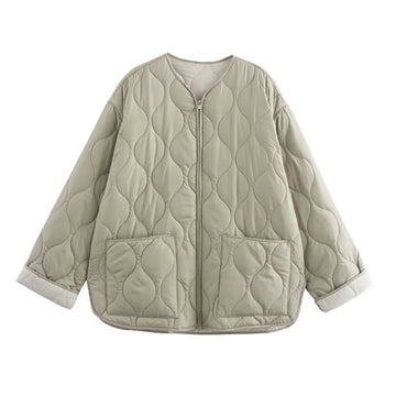 New women's Clothing European And American Style Fashion Simple And Versatile Long Sleeved Zipper Loose Cotton Jacket Jacket