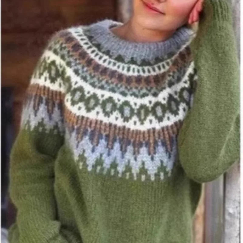 Fashion Loose Pattern Knitted Sweater Autumn and Winter Casual Long Sleeve Pullover Sweater Women's Plus Size Clothing