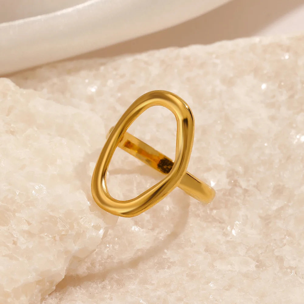 Geometric Oval Ring Stainless Steel Gold Color Trendy Minimalist Open Rings Women Jewelry Birthday Gift Wholesale