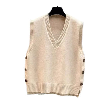 Women V-Neck Knitted Pullover Vest Spring Autumn 2025 New Fashion Sleeveless Sweater Jacket Loose Waistcoat Female Tops T1267