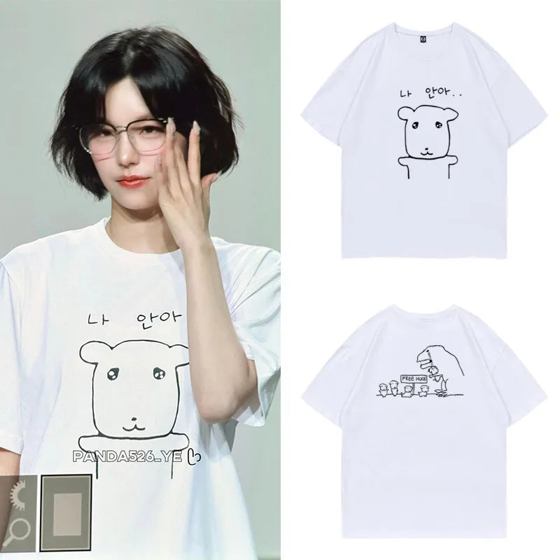 Cute Loose Fit Round Ne Ort Sve T-irt for Women ITZY Yeji Summer Clothing Versatile Comfortable Commute Top Tee Funny T Shirt