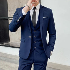 （M-6XL）Blazer Vest Pants High-end Brand Solid Color Formal Business Office Suit Three-piece Set Groom Wedding Show Dress Party