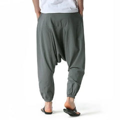 Men Drop Crotch Trousers Cotton and Linen Pants Harem Pants Baggy Casual Oversize Loose Joggers Wide Leg Pants Yoga Hip Hop