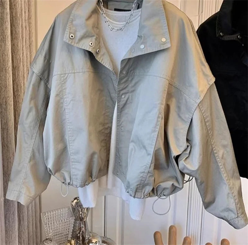 2024 Solid Jacket For Women Elegant Turndown Collar Long Sleeve Coat Autumn Windbreaker Korean Casual Chic Lady Warm Tops