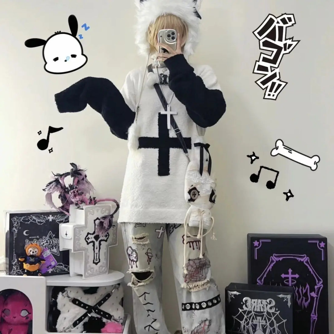 Harajuku Punk Pullovers Y2k Tops Women Clothing Contrast Color Casual Fashion Jumper Streetwear Casual Fahsion Knitted Sweater