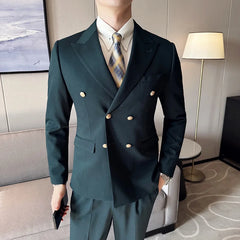 2023 (Blazer+ Pants) Men's Metal Fashion Business Double-breasted Korean Version Casual Gentleman Wedding Suit 2-piece Set